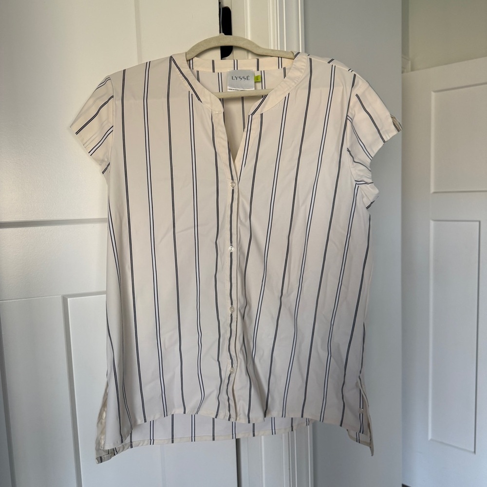 Lysse Stripe Short Sleeve Ivory Button Down Short sleeve Top